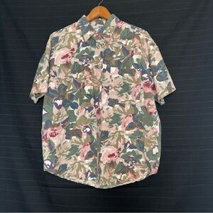 Vintage Krazy Kat Womens Top Large Floral Button Up Short Sleeve Cottagecore 90s
